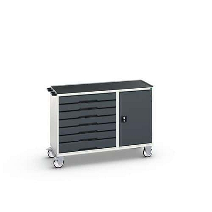 Údržový zásuvkový vozík Bott Verso, 96,5 x 130 x 55 cm, 7 zásuvek, skříňka, rohož, šedá-antracit