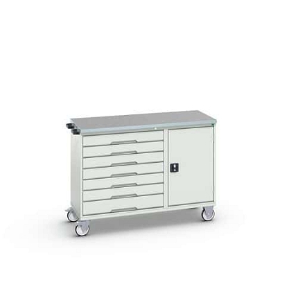Údržový zásuvkový vozík Bott Verso, 98 x 130 x 60 cm, 7 zásuvek, skříňka, linoleum, šedá-šedá