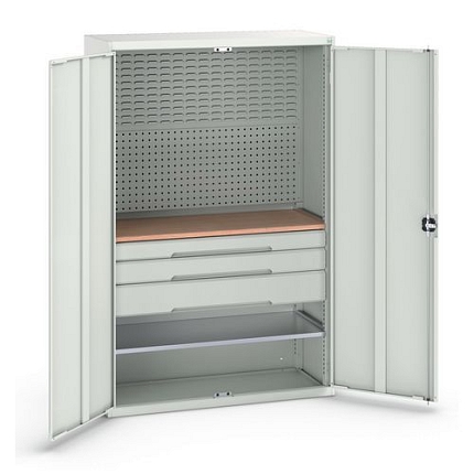 Dílenská skříň se zásuvkami Bott Verso, 200 x 130 x 55 cm, 1 police, 3 zásuvky, šedá-šedá