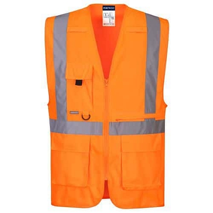 Výkonná vesta Hi-Vis s kapsou na tablet, oranžová, vel. XXXL