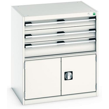 Dílenská zásuvková skříň Bott Cubio 200, 90 x 80 x 65 cm, 3 zásuvky, 1 skříňka, šedá-šedá