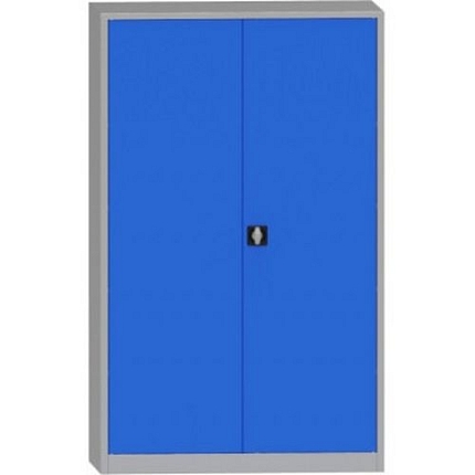 Svařovaná kovová dílenská skříň, 195 x 120 x 60 cm, 4 police, nosnost 100 kg/police, šedá/světle modrá