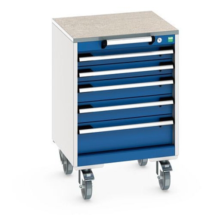 Mobilní zásuvková skříň Bott Cubio, 79 x 52,5 x 52,5 cm, 5 zásuvek, linoleum, šedá-modrá
