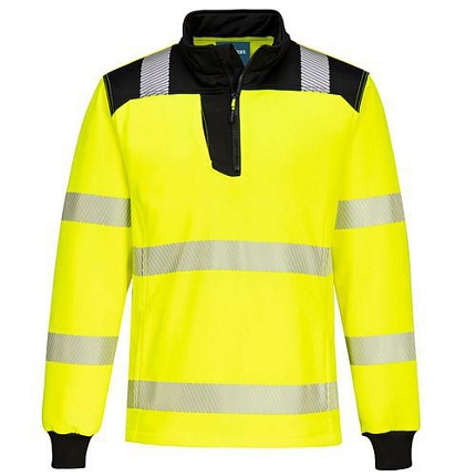 PW3 Hi-Vis 1/4 mikina se zipem, černá/žlutá, vel.XXXL