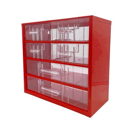 Kovový organizér, 6 zásuvek, červený