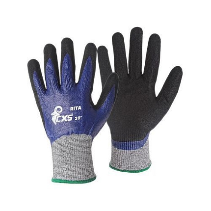 Polyetylenové rukavice CXS Rita polomáčené v nitrilu, černé/modré, vel. 9