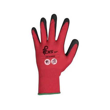 Povrstvené rukavice ALVAROS, červeno-černé, vel. 08