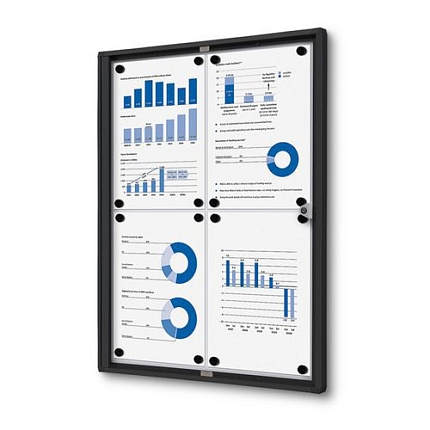 Interiérová vitrína Economy, plechová záda, černá, 4xA4