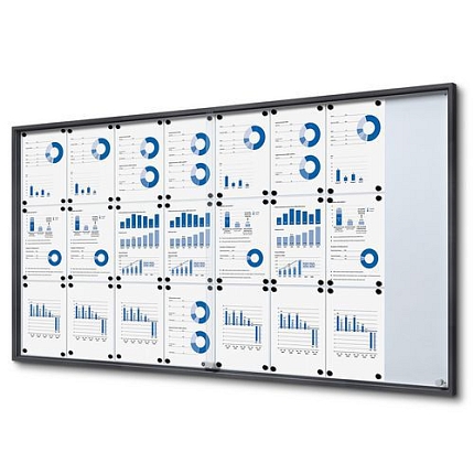 Interiérová vitrína SLIM, posuvné skleněné dveře, plech. záda antracit, 24xA4