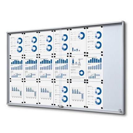 Interiérová uzamykatelná vitrína Slim s posuvnými skleněnými dveřmi a bezpečnostními rohy, 21xA4