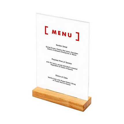 Dřevěný stojánek na menu typu T Portrét, A4