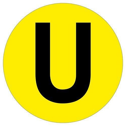 Kulatá samolepicí značka na zem, písmeno U