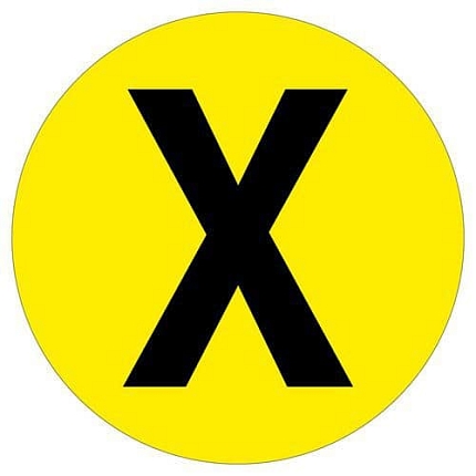 Kulatá samolepicí značka na zem, písmeno X