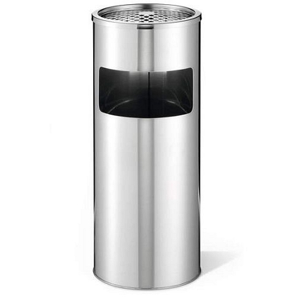 Nerezový odpadkový koš, 17L, s popelníkem, stříbrná
