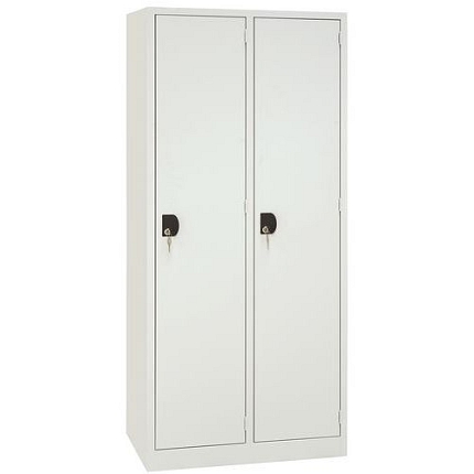 Svařovaná šatní skříň Manutan Expert Alec, 2 oddíly, cylindrický zámek, šedá/šedá