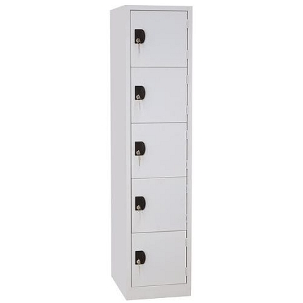 Svařovaná šatní skříň Manutan Expert Josh, 5 boxů, cylindrický zámek, šedá/šedá