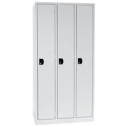 Svařovaná šatní skříň Manutan Expert Alec, 3 oddíly, cylindrický zámek, šedá/šedá