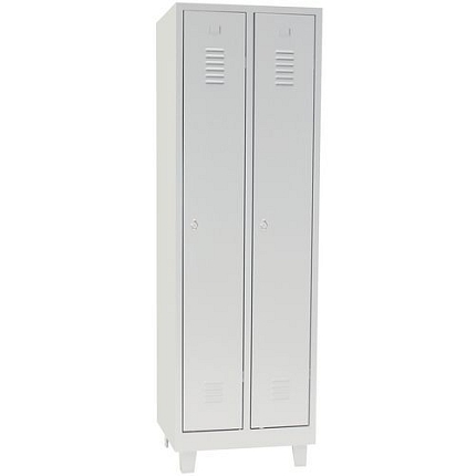 Svařovaná šatní skříň na nohách, 2 oddíly, šedá/šedá, otočný uzávěr - Manutan Expert DURO PROFI