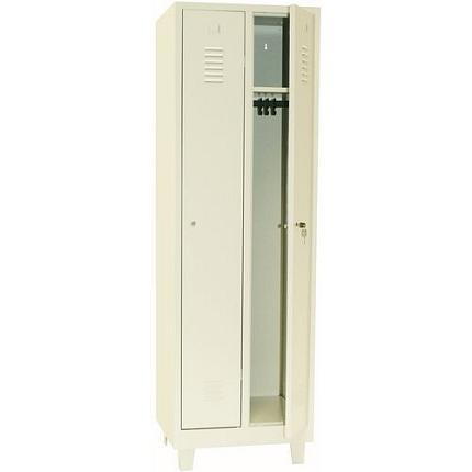 Svařovaná šatní skříň na nohách, 2 oddíly, béžová/béžová, cylindrický zámek - Manutan Expert DURO PROFI