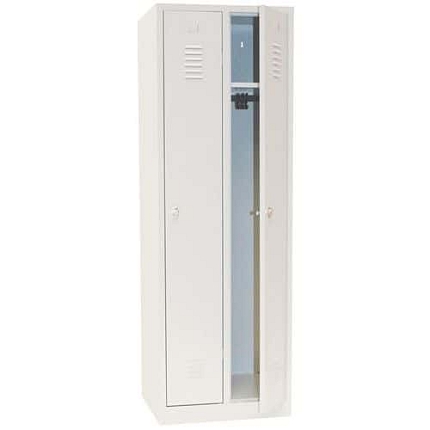 Montovaná šatní skříň Manutan Expert IS, 2 oddíly, otočný uzávěr, šedá/šedá