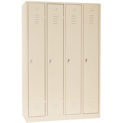 Svařovaná šatní skříň, 4 oddíly, béžová/béžová, otočný uzávěr - Manutan Expert DURO PROFI