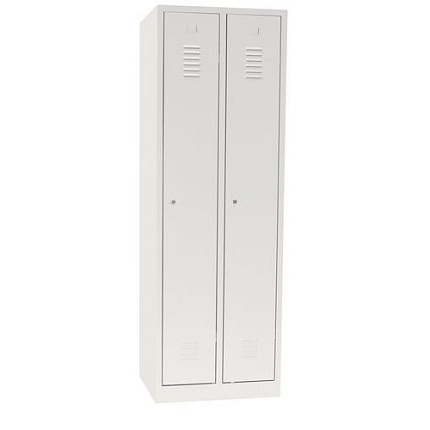 Svařovaná šatní skříň, 2 oddíly, šedá/šedá, cylindrický zámek - Manutan Expert DURO PROFI