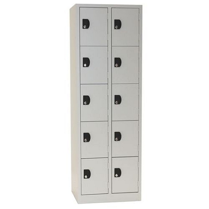 Svařovaná šatní skříň Manutan Expert Thierry, 10 oddílů, cylindrický zámek, šedá/šedá