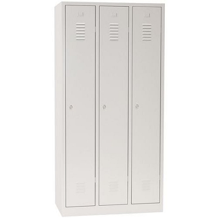 Svařovaná šatní skříň Manutan Expert DURO PROFI, 3 oddíly, šedá/šedá, otočný uzávěr