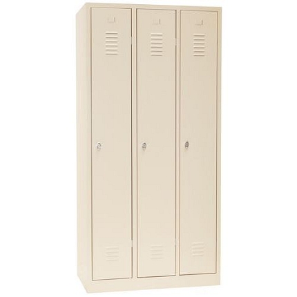 Svařovaná šatní skříň Manutan Expert DURO PROFI, 3 oddíly, béžová/béžová, otočný uzávěr