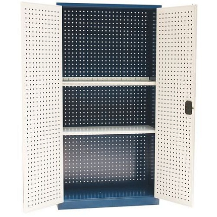 Kovová dílenská skříň Manutan Expert, 195 x 100 x 45 cm, modrá/šedá