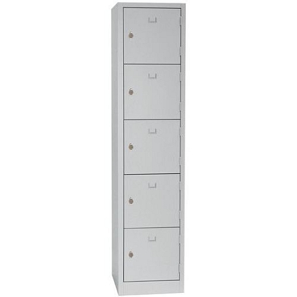 Svařovaná šatní skříň Manutan Expert Liam, 5 boxů, otočný uzávěr, šedá/šedá
