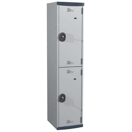 Svařovaná šatní skříň Acial, 1 sloupec, 2 boxy, 400 mm, cylindrický zámek, šedá/šedá