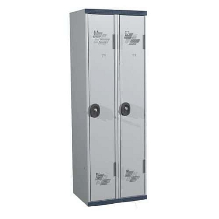 Svařovaná šatní skříň Acial, 2 oddíly, 300 mm, cylindrický zámek, šedá/šedá