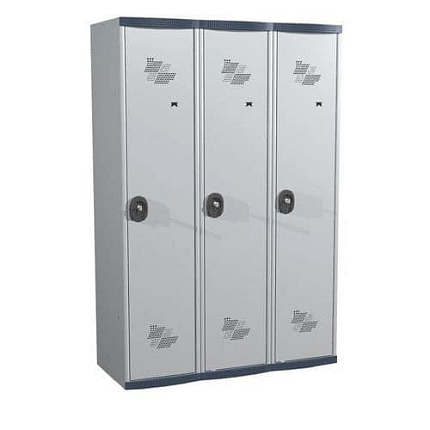 Svařovaná šatní skříň s mezistěnou Acial, 3 oddíly, 400 mm, cylindrický zámek, šedá/šedá