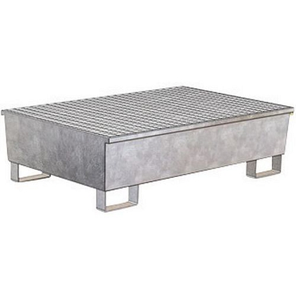 Ocelová záchytná vana Manutan Expert, pro 2 sudy, kapacita 220 l, pozink