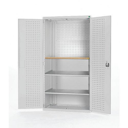 Dílenská skříň se zásuvkami Bott Cubio, multiplex, 200 x 130 x 65 cm, 2 police, šedá-šedá