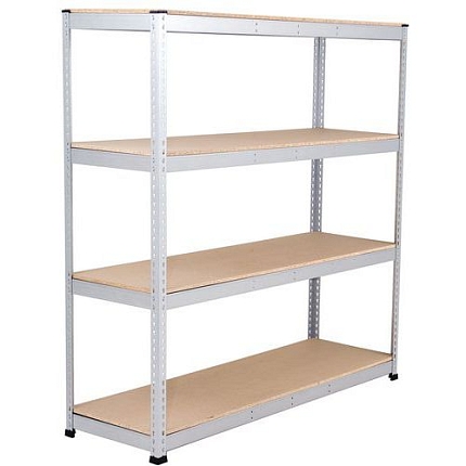 Kovový regál Rapid 1, 198 x 183 x 61 cm, 440 kg/police, 4 dřevotřískové police, pozink