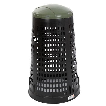Kulatý plastový perforovaný odpadkový koš Ruff 110 l černozelený
