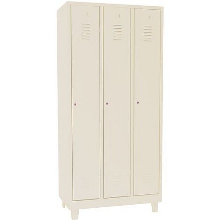 Svařovaná šatní skříň Manutan Expert DURO PROFI na nohách, 3 oddíly, béžová/béžová, cylindrický zámek