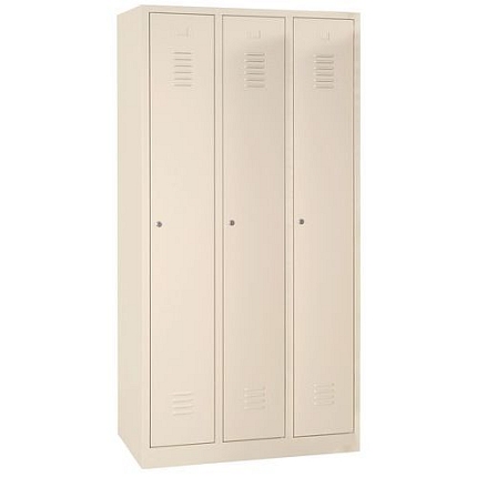 Svařovaná šatní skříň Manutan Expert DURO PROFI 3 oddíly, béžová/béžová, cylindrický zámek