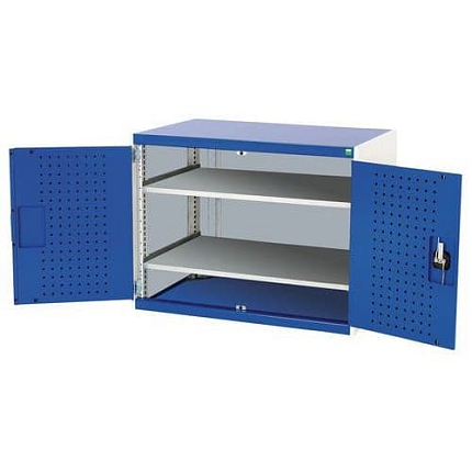 Dílenská skříň Bott Cubio, 80 x 105 x 65 cm, perfo dveře, šedá-modrá