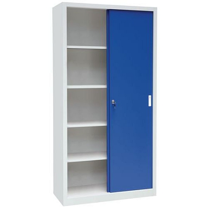 Kovová dílenská skříň Manutan Expert, 200 x 100 x 45 cm, šedá/modrá