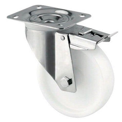 Nylonové otočné kolo s brzdnou,  nosnost: 400 kg, celková výška: 200 mm