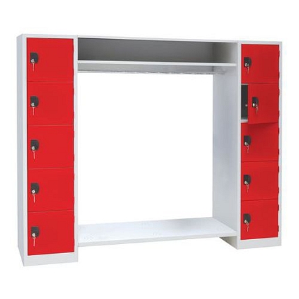 Kovová šatní sestava Manutan Expert Bond, 10 boxů, červená