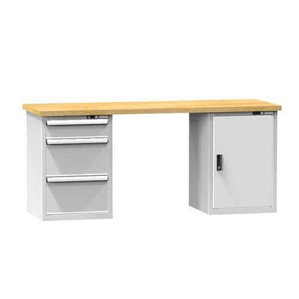 Dílenský stůl KOMBI LB5725, 2500 x 700 x 890 mm, BUK, šedá-šedá