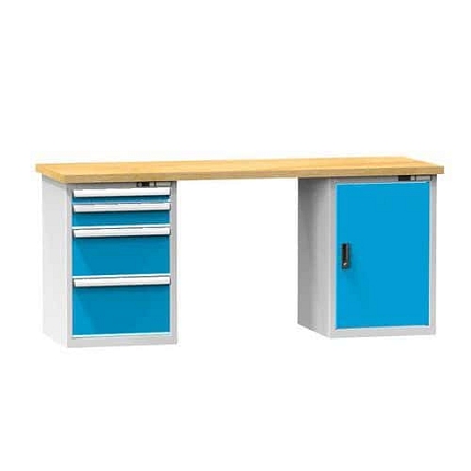 Dílenský stůl KOMBI MB4820, 2000 x 800 x 880 mm, BUK, šedá-modrá