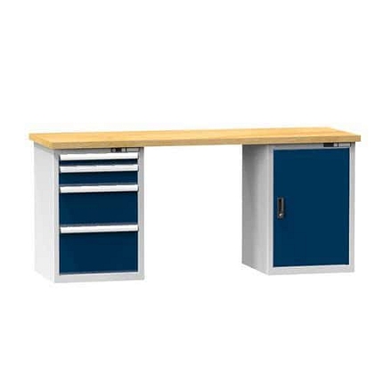 Dílenský stůl KOMBI MB5725, 2500 x 700 x 890 mm, BUK, šedá-tmavě modrá