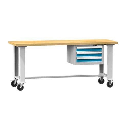 Mobilní dílenský stůl MPS3-815, 1500 x 800 x 880 mm, BUK, šedá-modrá