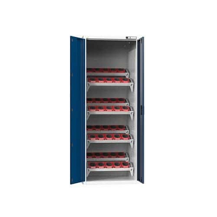 NC skříň s křídlovými dveřmi 36x27D s vybavením, var. 3, šedá-tmavě modrá