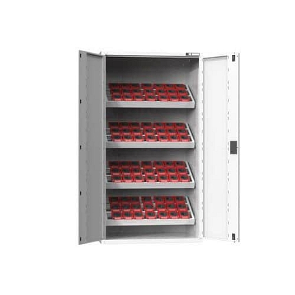 NC skříň s křídlovými dveřmi 54x27D s vybavením, var. 5, šedá-šedá